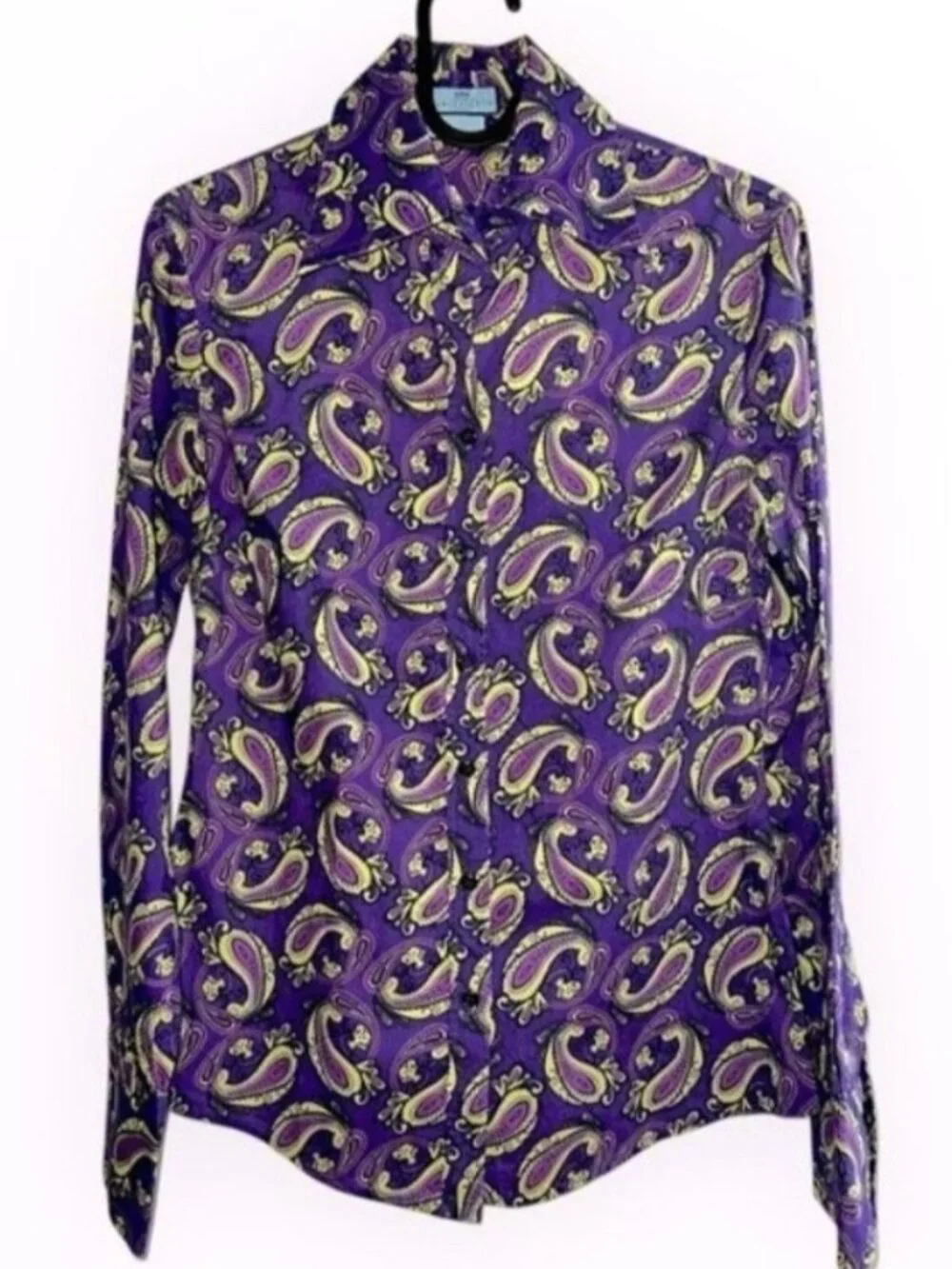 Designer Hawes & Curtis London Purple Paisley print collar Button Down blouse 2